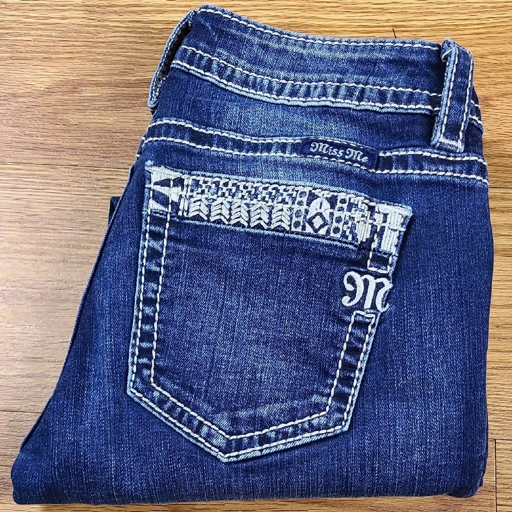 MISS ME 25x25 SIGNATURE ANKLE SKINNY PRE-OWNED GIRLS DISTRESED DARK WASH JEANS